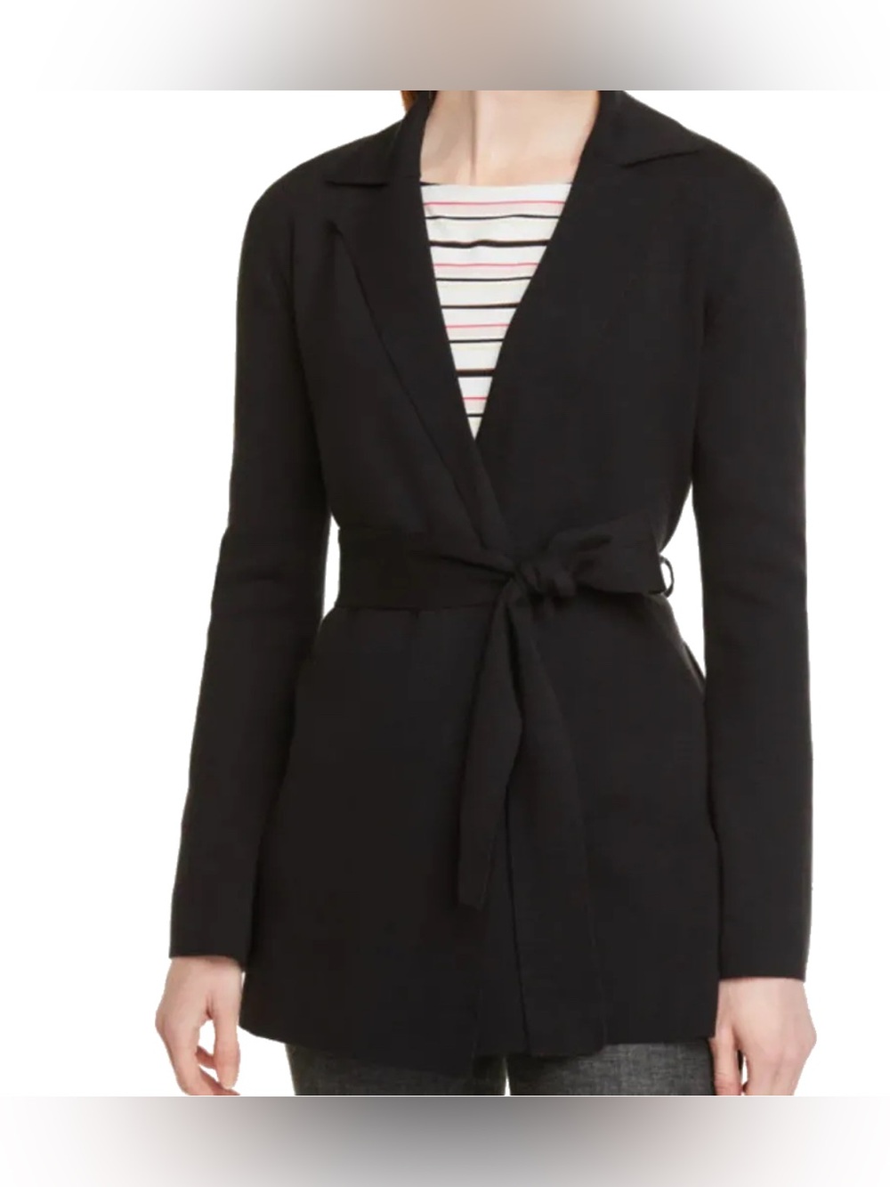 Ann Taylor Black Belted sweater Jacket cardigan coatigan size medium